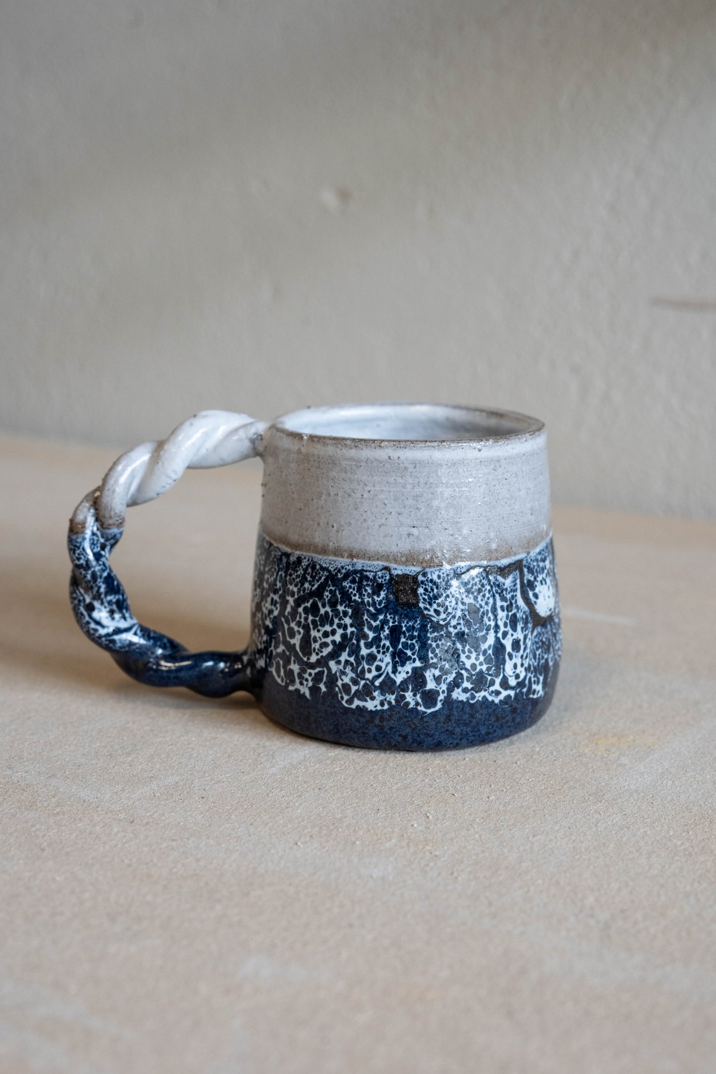 Blue + White mug + braided handle