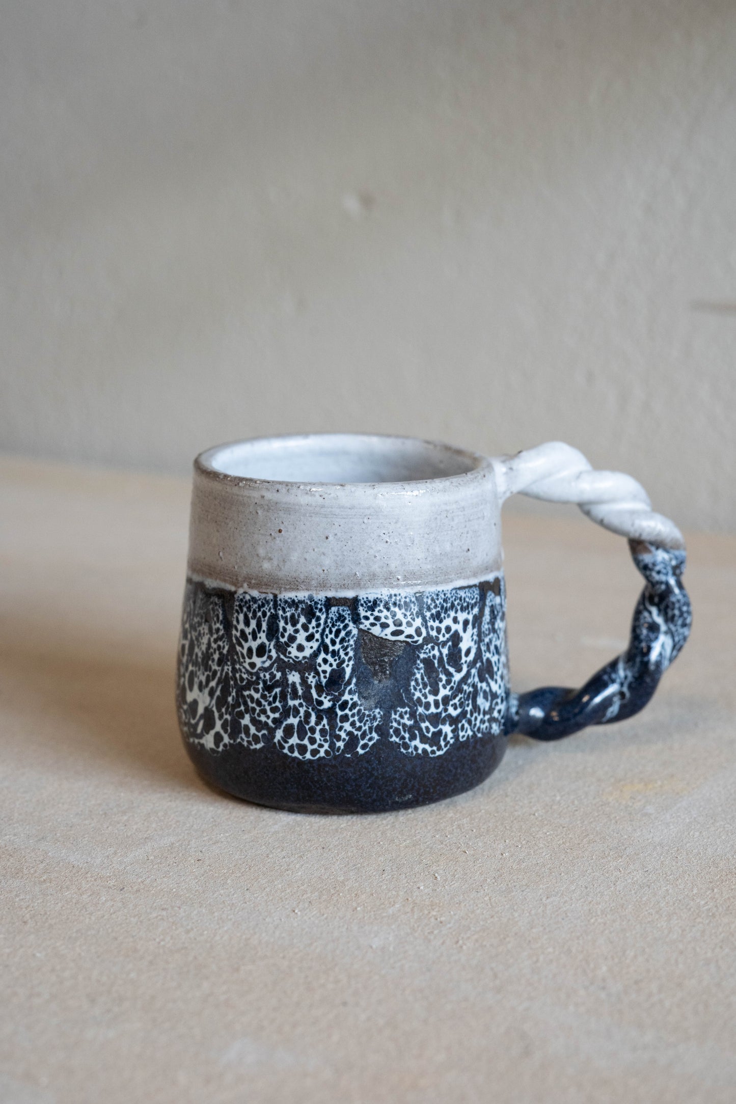Blue + White mug + braided handle