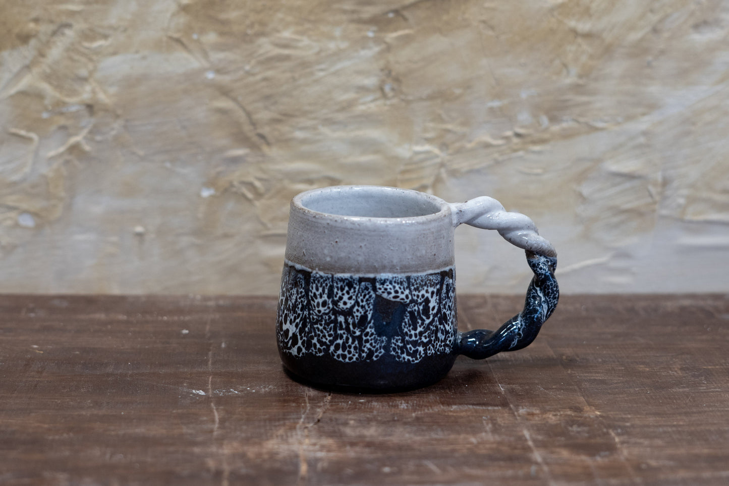 Blue + White Swirly Handle Mug