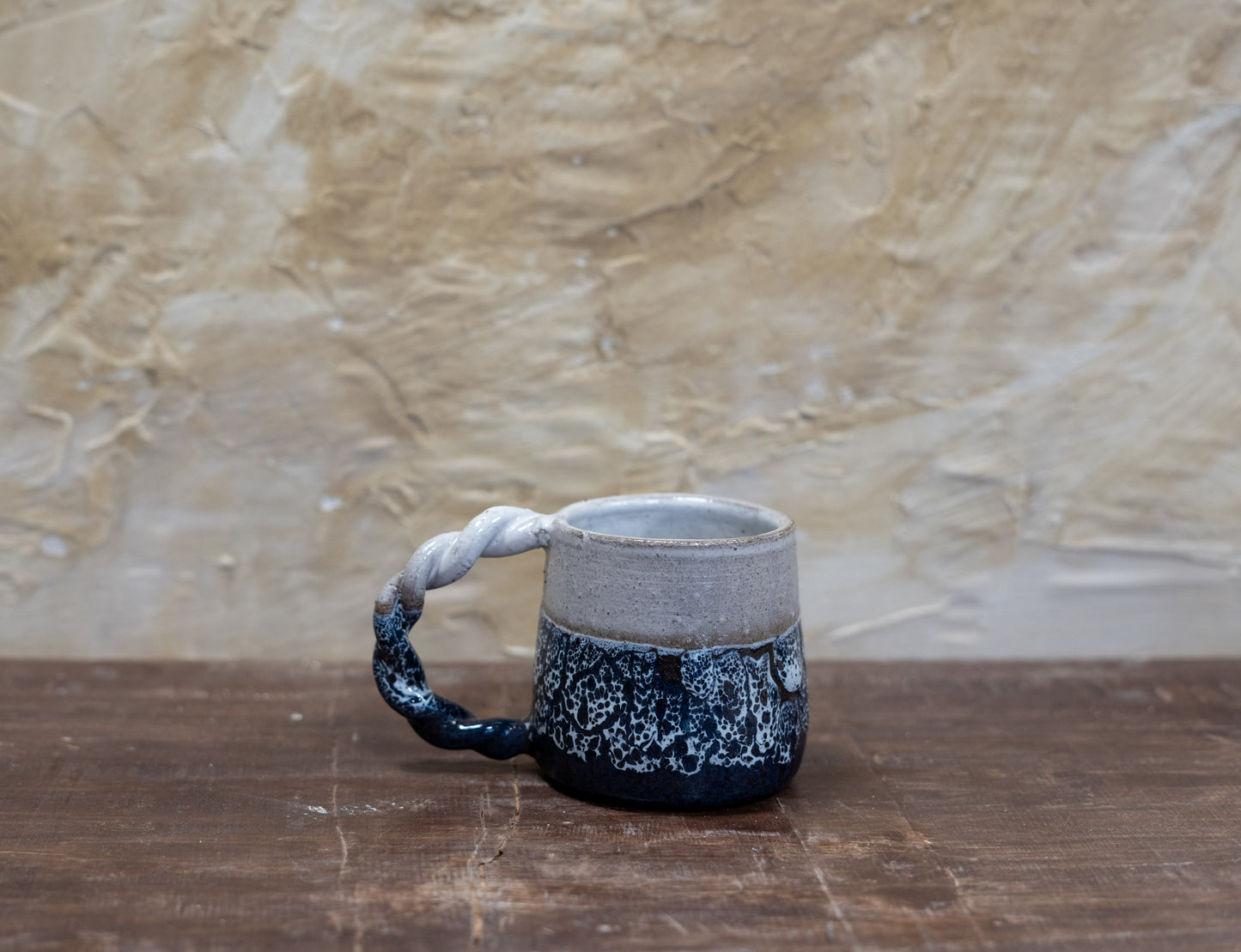 Blue + White Swirly Handle Mug