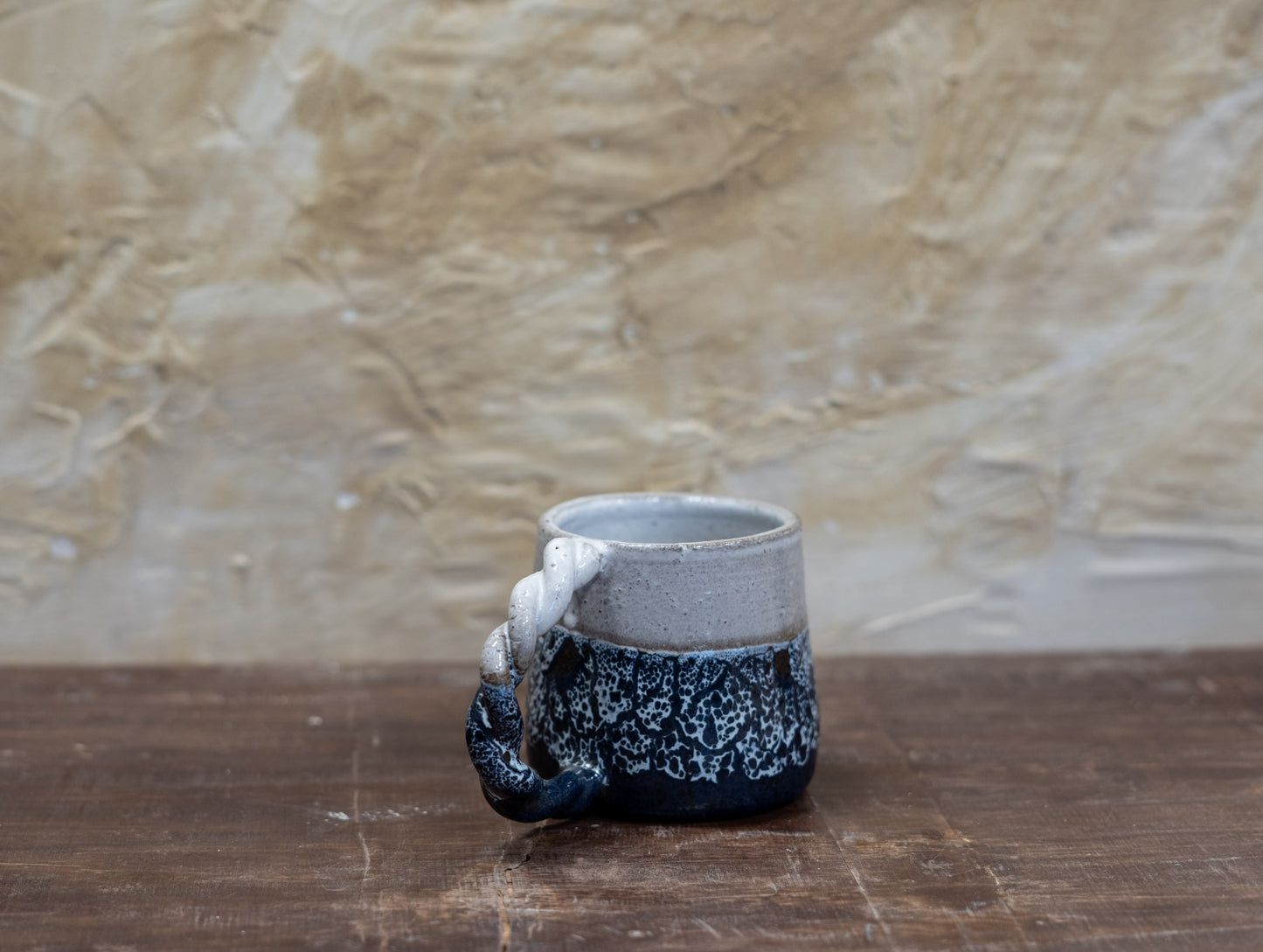 Blue + White Swirly Handle Mug