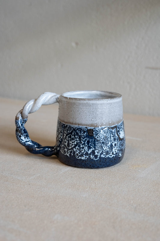 Blue + White mug + braided handle